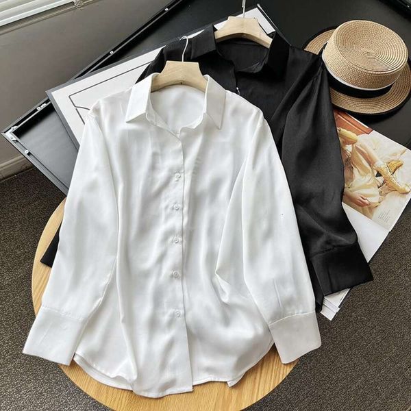 

yiyu arrival womens satin shirt long sleeved casual loose office interview, White