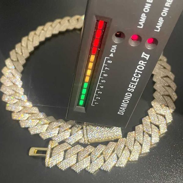 

custom 925 solid thicker silver 4 rows 19mm wide with d color moissanite diamond necklace cuban link chain for mens hiphop