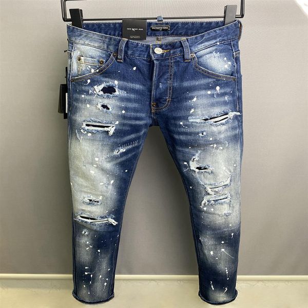 

dsq phantom turtle men's jeans classic fashion man jeans hip hop rock moto mens casual design ripped jeans distressed skinny 324b, Blue
