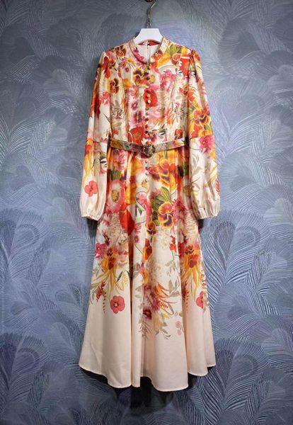 

high-quality autumn lady stand collar printed long shirt dress, Black;pink