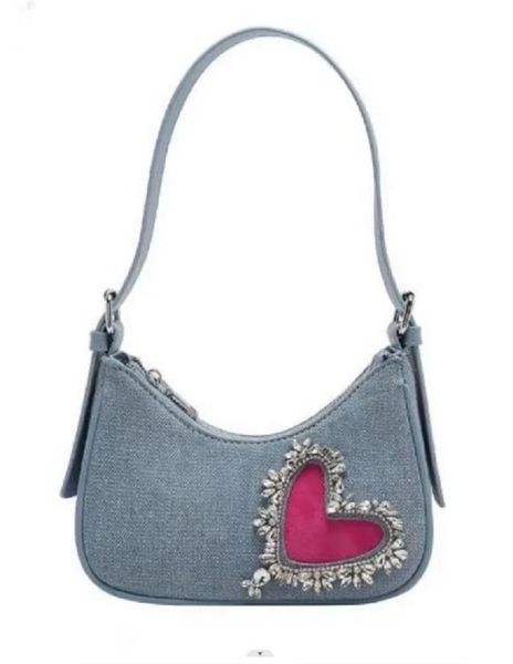 

y2k denim canvas rhinestone love heart shoulder bag