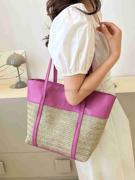 

beach bags 2023 summer new grass woven large capacity fashion splice handbag western leisure bag temperament tote bag women's bagstylis