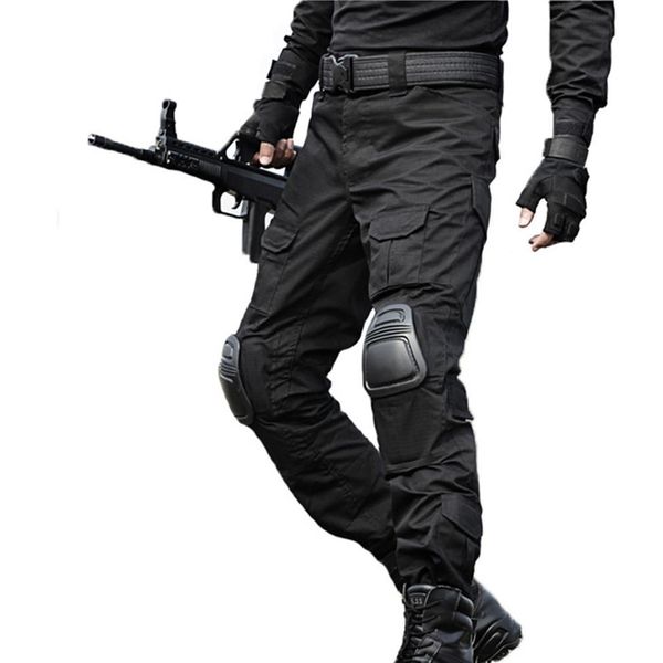 

tactical pants cargo pants men camouflage pantalon frog knee pads work trousers army swat combat trousers281r, Black
