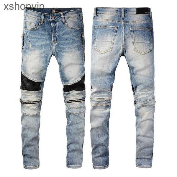 

designer stack jeans european purple jean men embroidery quilting ripped for trend brand vintage pant mens fold slim skinny fashion, Blue