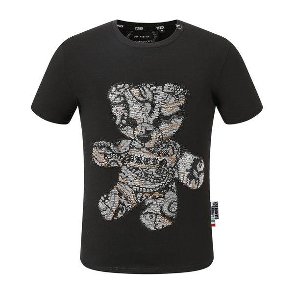

pleinxplein pp men's t-shirts original design summer shirt plein t-shirt pp cotton rhinestone shirt short sleeve 2118 black white color, White;black