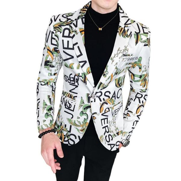 

spring and autumn fashion men's casual letter printing long sleeve slim suit blazers jacket coat 220310252z, White;black