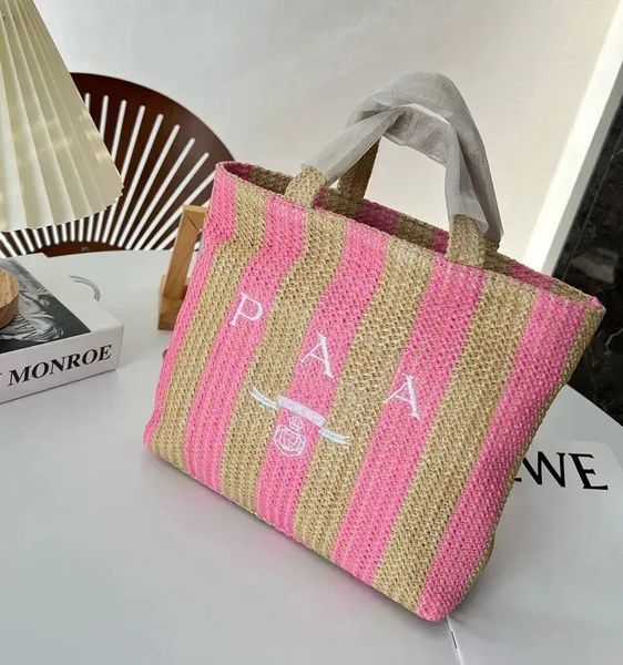 

stripe straw bags designer bag woman crochet tote bag luxury p handbag summer shopping purse triangular totes shoulder handbags beach