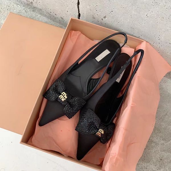 

luxury m new small pointed back hollow single shoes flash diamond bow knot cat heels with high heels, Black