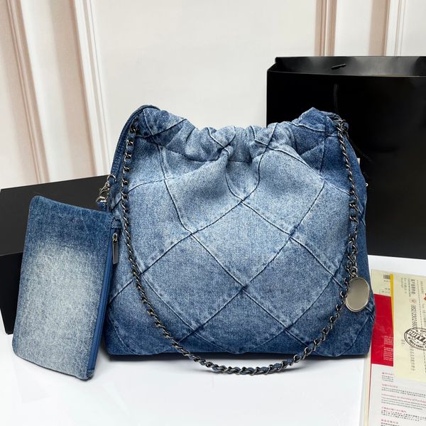 

channel 22 denim grand shopping bag tote travel designer woman sling body bag most expensive handbag with sier chain gabrielle quilted