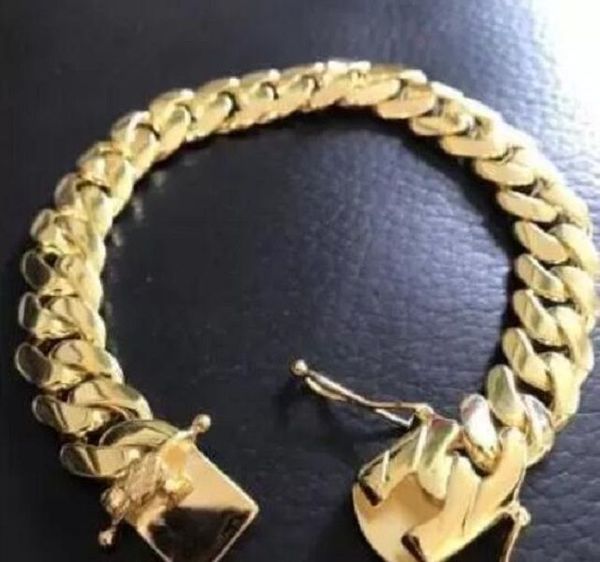 

mens cuban miami link bracelet 14k gold filled over solid 10mm wide, Black