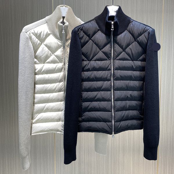 

luxury designer mens down jackets womens embroidered badges knitted panels lightweight stand up collar puffer jacket couple's thickened, Black