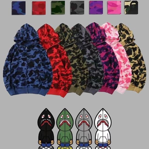 

shark designer hoodie sweater mens women camouflage jacket jogger zipper japanese fashion sportwear brand hooded sweatshirt tracksuit wholes, Black