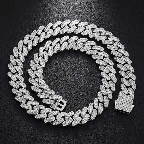 

18mm 925 sterling silver cuban necklace iced out hiphop baguette cut miami moissanite cuban link chain