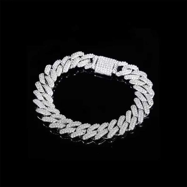 

hiphop iced out 10mm 925 sterling silver prong setting vvs moissanite cuban link bracelet