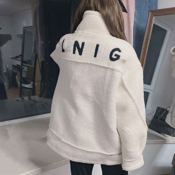 

punk jacket men sweatshirt designer jacket men men's jackets fall winter thick thermal coat letter print jacket women's lamb wool, Black