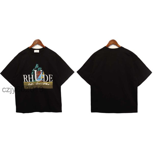

fashion brand short-sleeved t-shirt for men and women rhude men's printing 2023 new loose casual half-sleeve trendq2kd, White;black