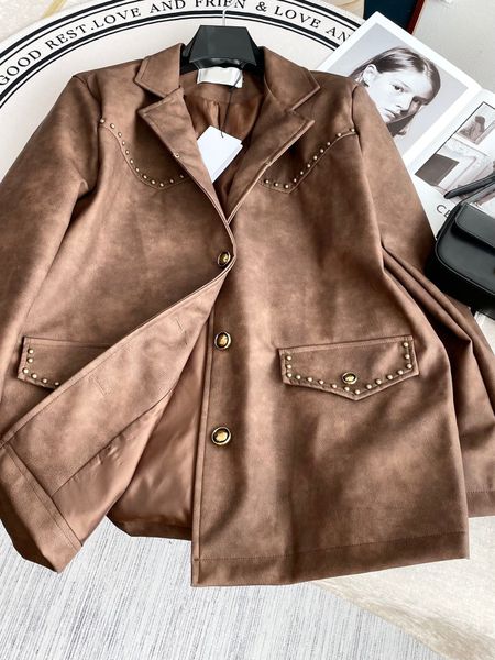 

2023 women's brown jackets luxury fashion single breasted pocket jacket women lapel long sleeve loose casual coat fashion, Black;brown