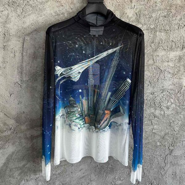 

real pics 2022ss mesh print long sleeve t shirt, Black;brown