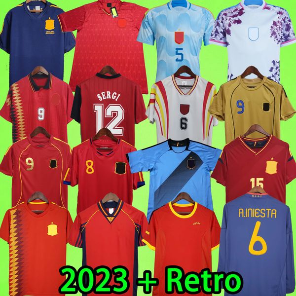 

2023 camiseta de futbol spain retro soccer jerseys espana 1994 1996 1998 2002 2008 2010 2012 football shirt vintage 88 91 94 96 98 02 08 10, Black;yellow