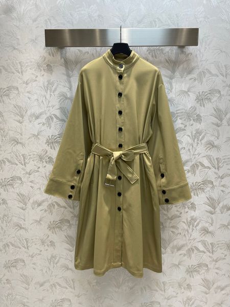 

fashion designer autumn 2023 women high neck long jacket with belt new loose casual khaki colour long overcoat outerwear, Black;brown