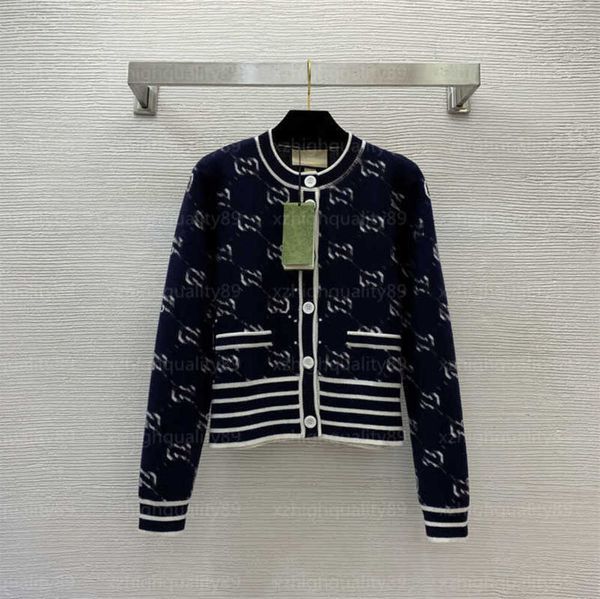 

womens designer sweater women cardigan jacket knit sweaters striped color block double pockets crew neck knits coat blue knitwear designers, White;black