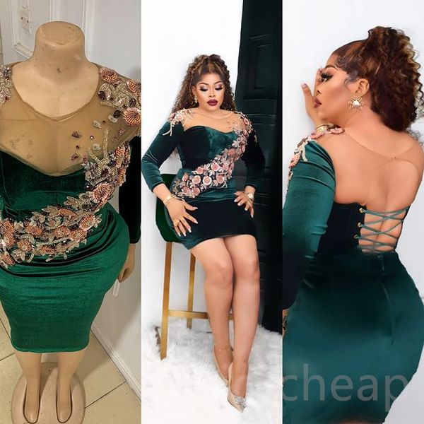 

2023 dark green sheath graduation dress lace beaded velvet short mini homecoming party formal cocktail prom bridesmaid gowns dresses zj429, Blue;red