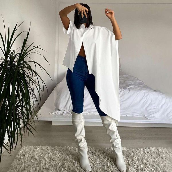 

womens irregular shirt fashion loose t single, White