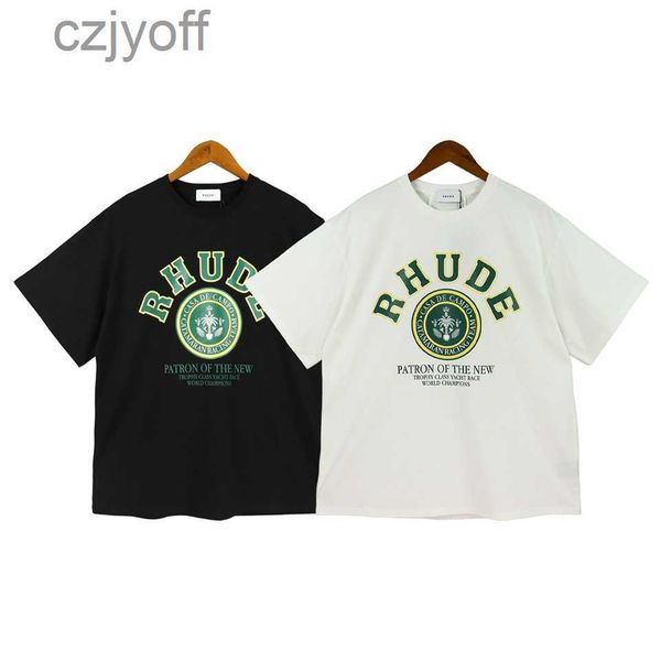 

rhude 2023 summer fashion brand loose short sleeve t-shirt design sense letter printing unisex, White;black