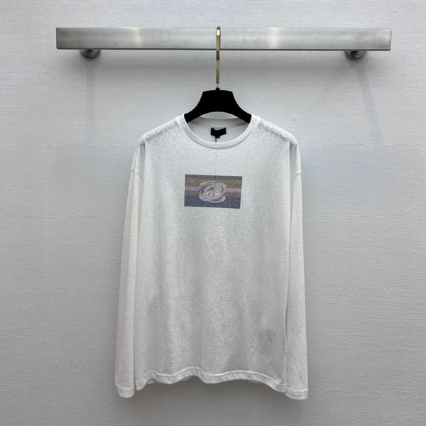 

2023 women's t-shirt designer women's sequin pattern t-shirt new women's solid o-neck tees long sleeve lady cotton fashion t, White