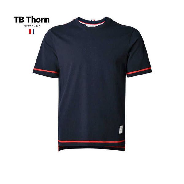 

trendy tb thonn european and american fashion car stitching contrast color summer new round neck short sleeved men's t-shirt versatile, Black;brown