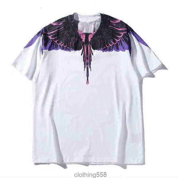 

men's and women's short-sleeved mb cotton wings printed round neck water drop feather half-sleeved t-shirt 5s1s1, White;black