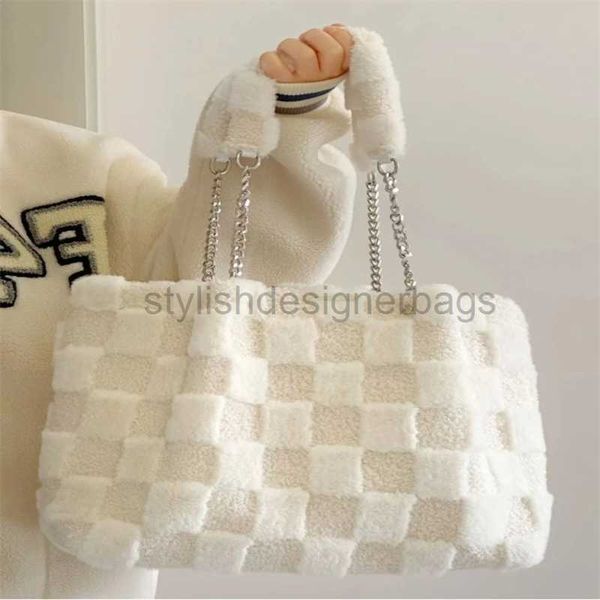

shoulder bags white downy soft single shoulder bags for women 2023 new luxury handbags autumn winter high capacity tote bags students bag ch