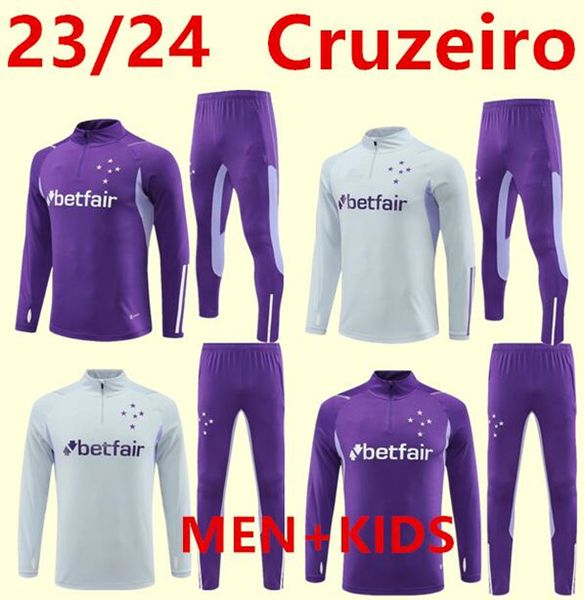

23/24 cruzeiro training jersey set football club football equipment chandal futbol survey men kids half zip sweatshirt jacket training suit, Black