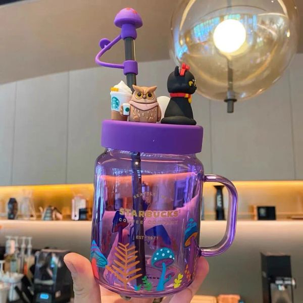 The latest 17.8oz Starbucks glass mug, Halloween purple Starbucks coffee cup, supports customized logo