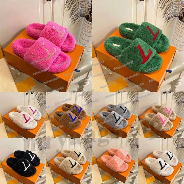

classic designer sandals women slippers shoes flip flops fashion anti-slip female slides women furry fluffy faux fur brand warm indoor, Black