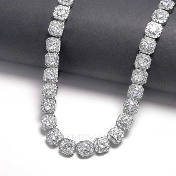 

wholesale price moissanite chain 12mm square tennis cluster link chain sterling silver 925 moissanite hiphop tennis necklace