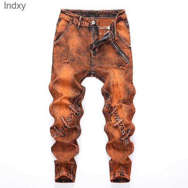 

personality panel patchwork men's zipper fly true jeans spring street trend khaki biker pants pantalones para hombre vaqueros, Blue