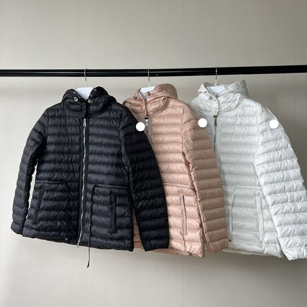 

luxury designer womens down parkas embroidered badge medium long lightweight waist fit hooded women puffer jacket warm winter jacket women w, Black