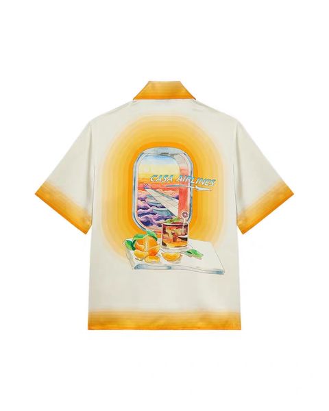 

23ss new casablanca silk casual shirt men and women aviation window theme printing loose and versatile short-sleeved shirt, White;black