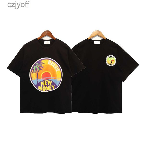 

summer coconut sunshine beach printed bottom shirt loose casual round neck short sleeve t-shirt for men, White;black
