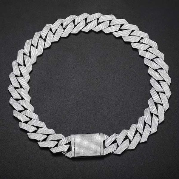 

iced out jewelry 925 sterling silver moissanite 18mm 3 rows hip hop moissanite cuban link chain