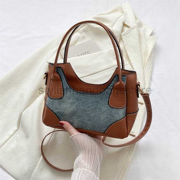 

personalized trend denim fashion patchwork underarm for women french minimalist contrast color single bagstylishhandbagsstore