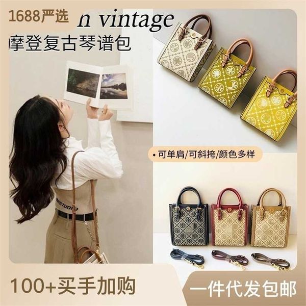 

50% off designer bag 2024 early launch tb new cowhide print old pattern plaid one shoulder oblique cross fashion trend vertical tote women&#