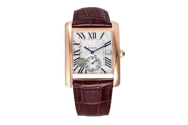 

f5 classic men's designer watch automatic mechanical 1904 movement roasted steel blue needle with crocodile pattern cowhide folding buc, Slivery;brown