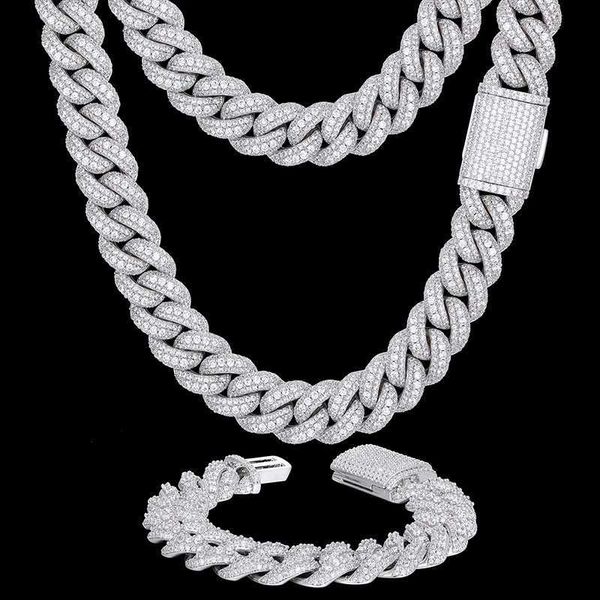 

wholesale selling 18mm white gold plated brass 3 rows aaaaa cz diamond bubble ice cuban link chain necklace, Silver