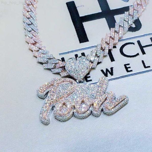 

hip hop iced out jewelry cuban link moissanite diamond s925 sterling silver letter custom necklace women jewelry