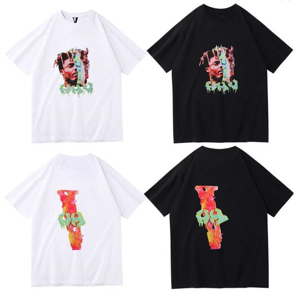 

european and american trendy vlonees co branded letterhead portrait large v short sleeved t-shirt for men and women loose bf half sleeved, White;black