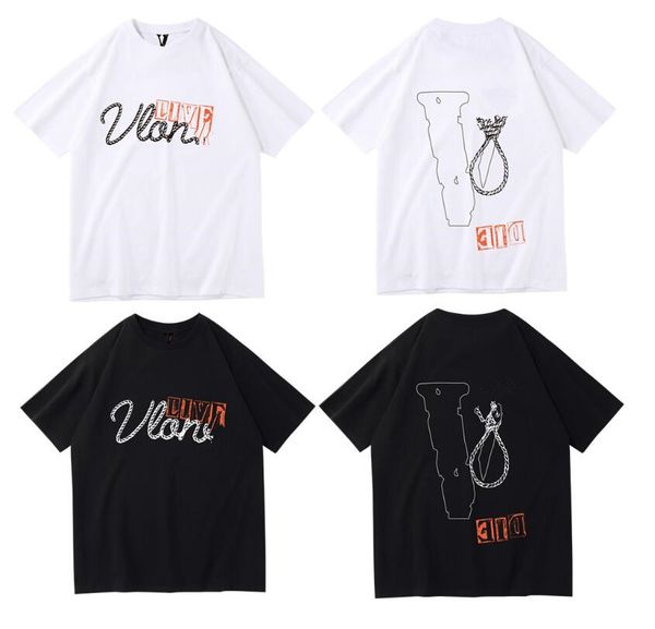 

fashion brand vlonees short sleeved back large v loose t-shirt for men and women in high street hip-hop, White;black