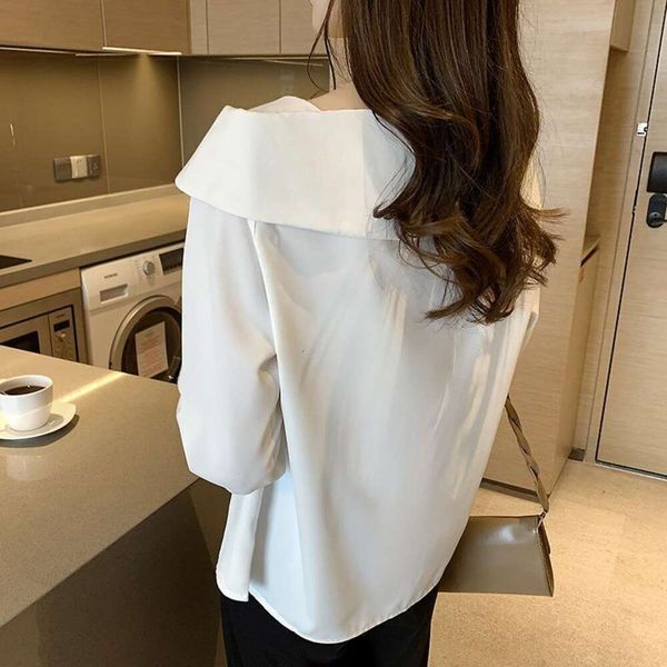 

item chiffon shirt long sleeved spring all matched gentle off shoulder niche, White