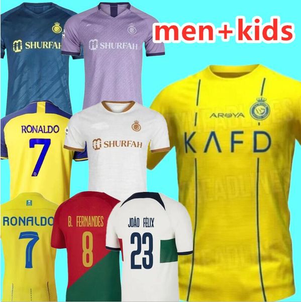

al nassr fc soccer jerseys ronaldo 2022 2023 home yellow away 22 23 24 cr7 aboubakar men football shiirt al-nassr fc kids woman portugal bru, Black;yellow